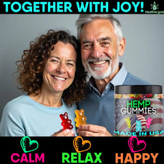 Healthergize flavored gummies close-up showcases tasty, easy-to-chew bites.