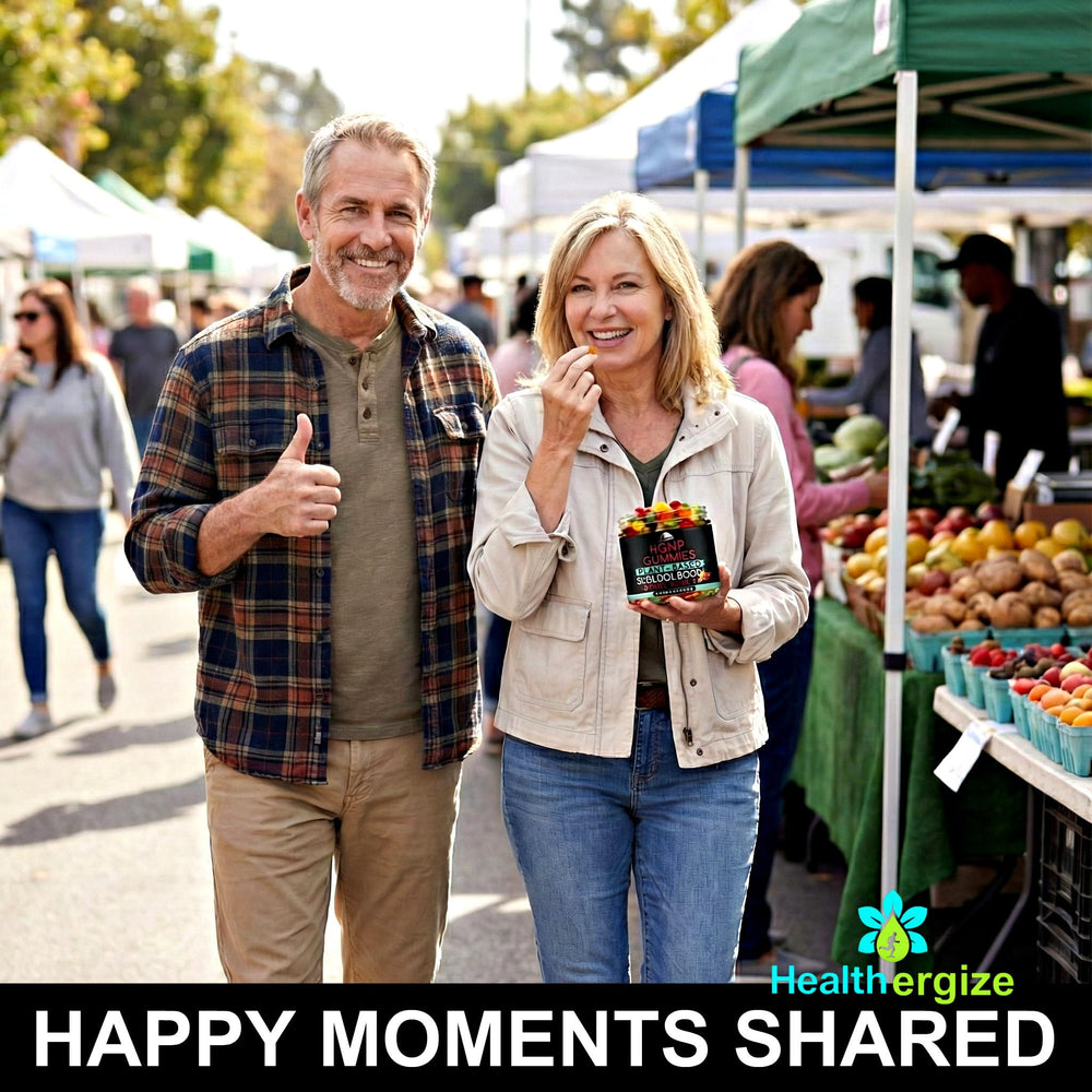 Healthergize gummies with fruity flavors pack-shot, great for a calm daily routine.