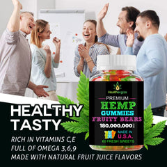 Healthergize hemp gummies fruity closeup highlights premium ingredients for sleep-friendly evenings.