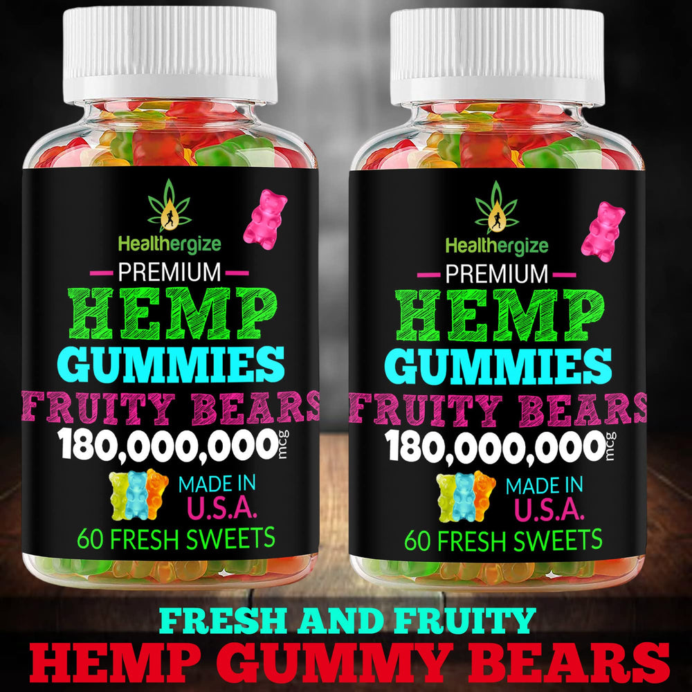 Healthergize mood-support gummies suggest daily calm and focused mood.