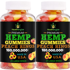 Healthergize hemp gummies peach bottle 2-pack for easy rest and calm.