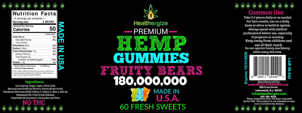 Healthergize ingredient-list visual highlights natural hemp components for informed choices.