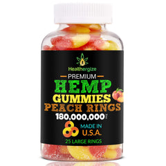 Healthergize peach-flavor gummies close-up, easy daily use with pleasant flavor.