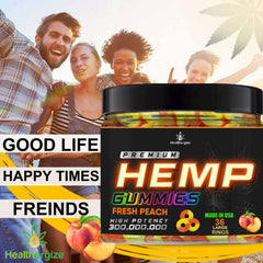 Healthergize Peach Ring Gummies pack open, convenient daily dose