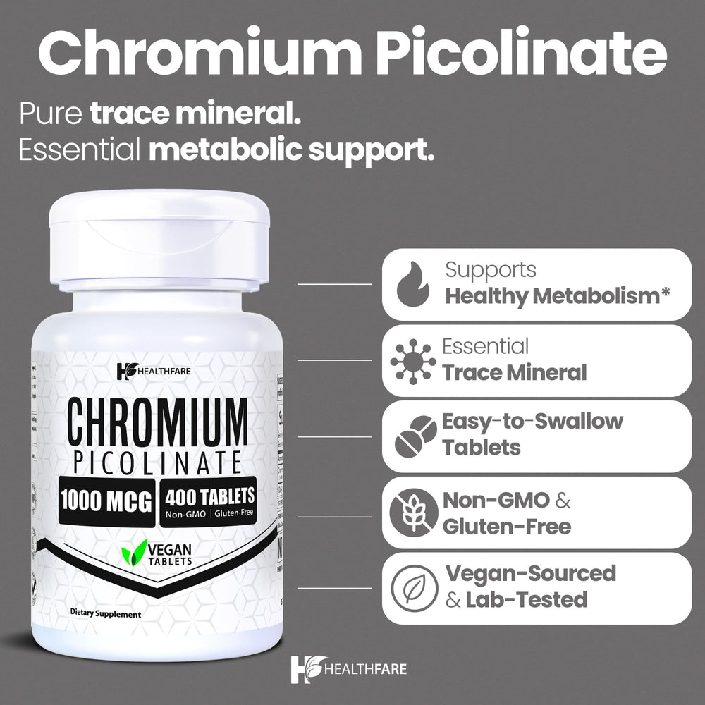 HealthFare chromium picolinate tablets compact daily doses for convenient supplementation