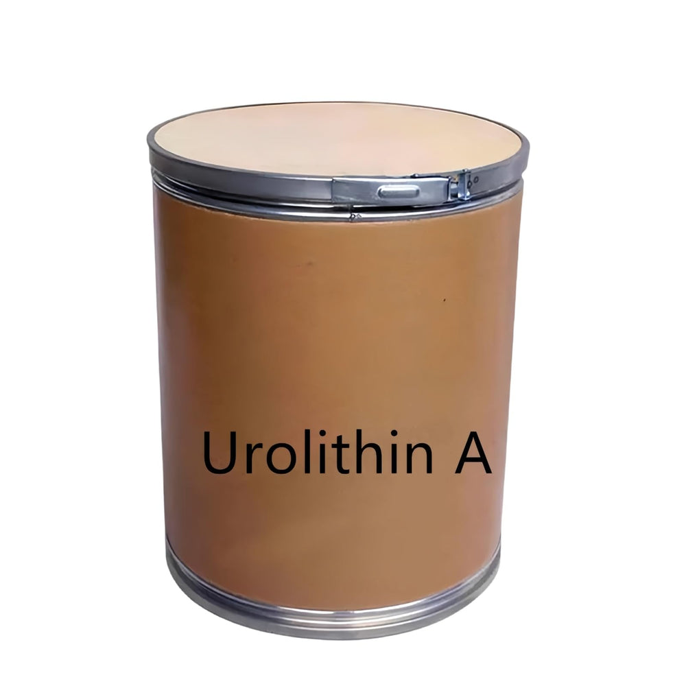 HealthyFinds Urolithin A powder packaging signals GMP-certified origin.