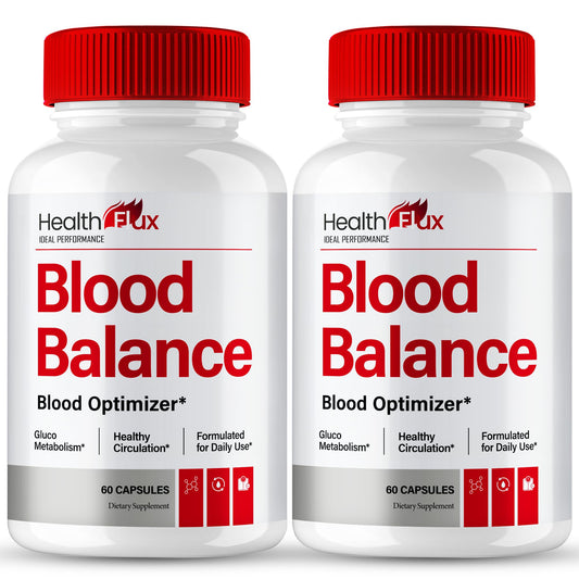 Health Flux Blood Balance bottle on display, supports healthy circulation