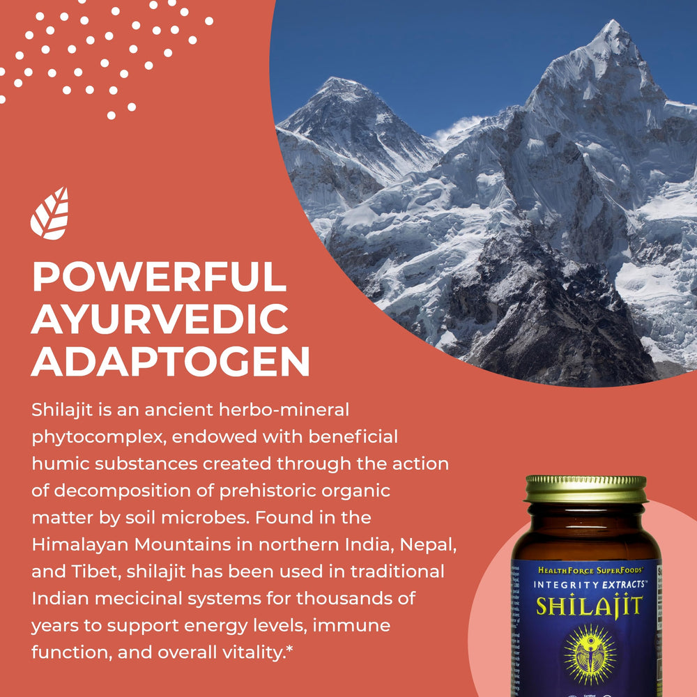HealthForce Shilajit label and certifications verify organic, vegan, kosher status.