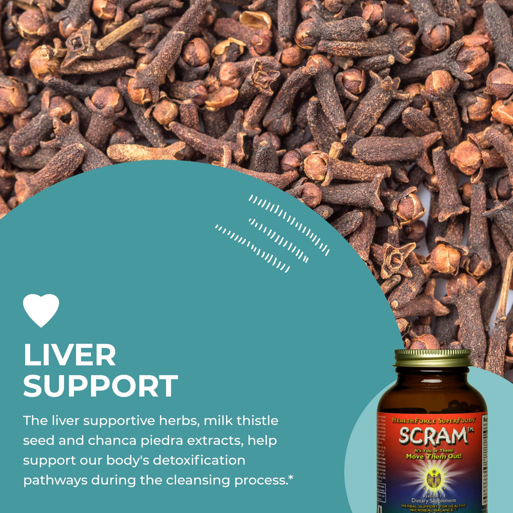 HEALTHFORCE SCRAM wormwood and black walnut blend ingredient photo for digestion.