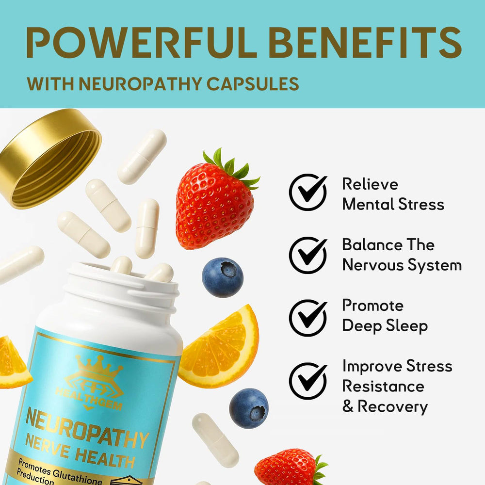 HEALTHGEM B vitamins for nerve health capsules resting on a surface