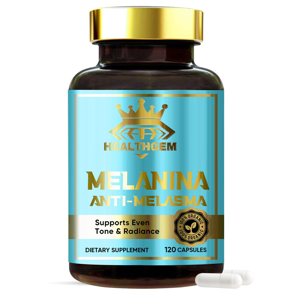 HEALTHGEM Melanina capsules pack shot hints at radiant skin possibilities