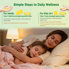Serving suggestion shows two gummies for adults, highlighting 400 mg daily.