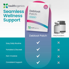 Healthogenics Debloat Patch on skin close-up showing comfortable, gradual delivery