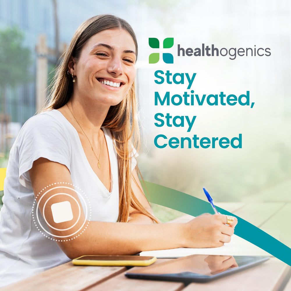 Healthogenics Dopamine Patch daily-use setup communicates simple routine for mood balance.