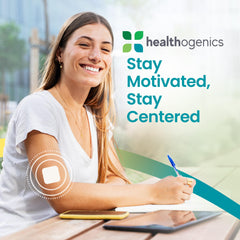 Healthogenics Dopamine Patch daily-use setup communicates simple routine for mood balance.