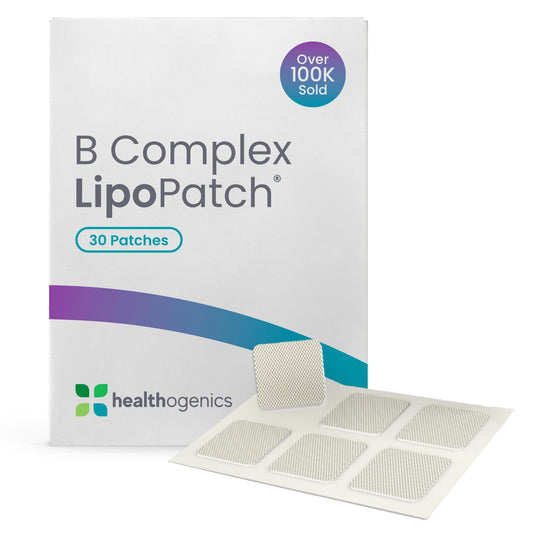 Healthogenics Lipopatch Super MIC B12 closeup showing discreet daily wellness support