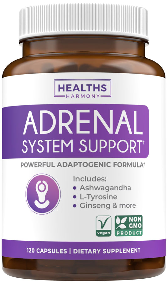 Healths Harmony Adrenal Support bottle supports balanced daily energy.