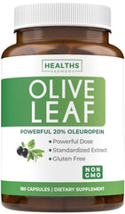 Healths Harmony olive leaf capsules closeup, 750mg extract, ideal for daily immune support.