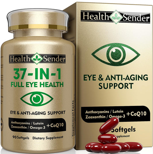 HealthSender HS01 bottle front promoting daily eye wellness