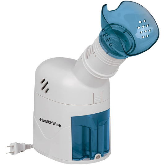 HealthWise steam inhaler with mask on for quick upper respiratory relief.