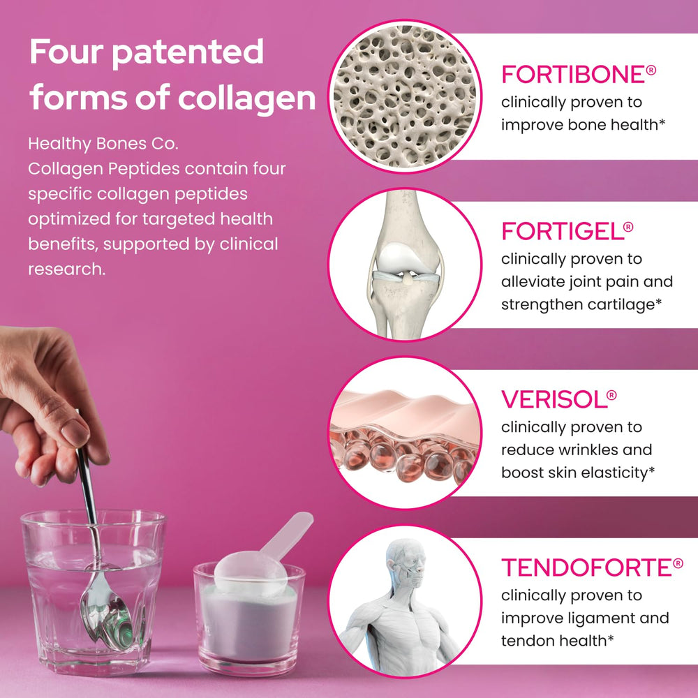 Collagen powder scoop from Healthy Bones Co showing high protein per serving