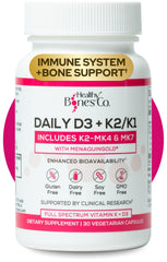 Healthy Bones Co Premium D3 K2 bottle front showing daily wellness formula