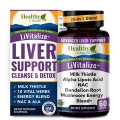 Healthy by Nature LiVitalize bottle close-up for liver support and clear labeling