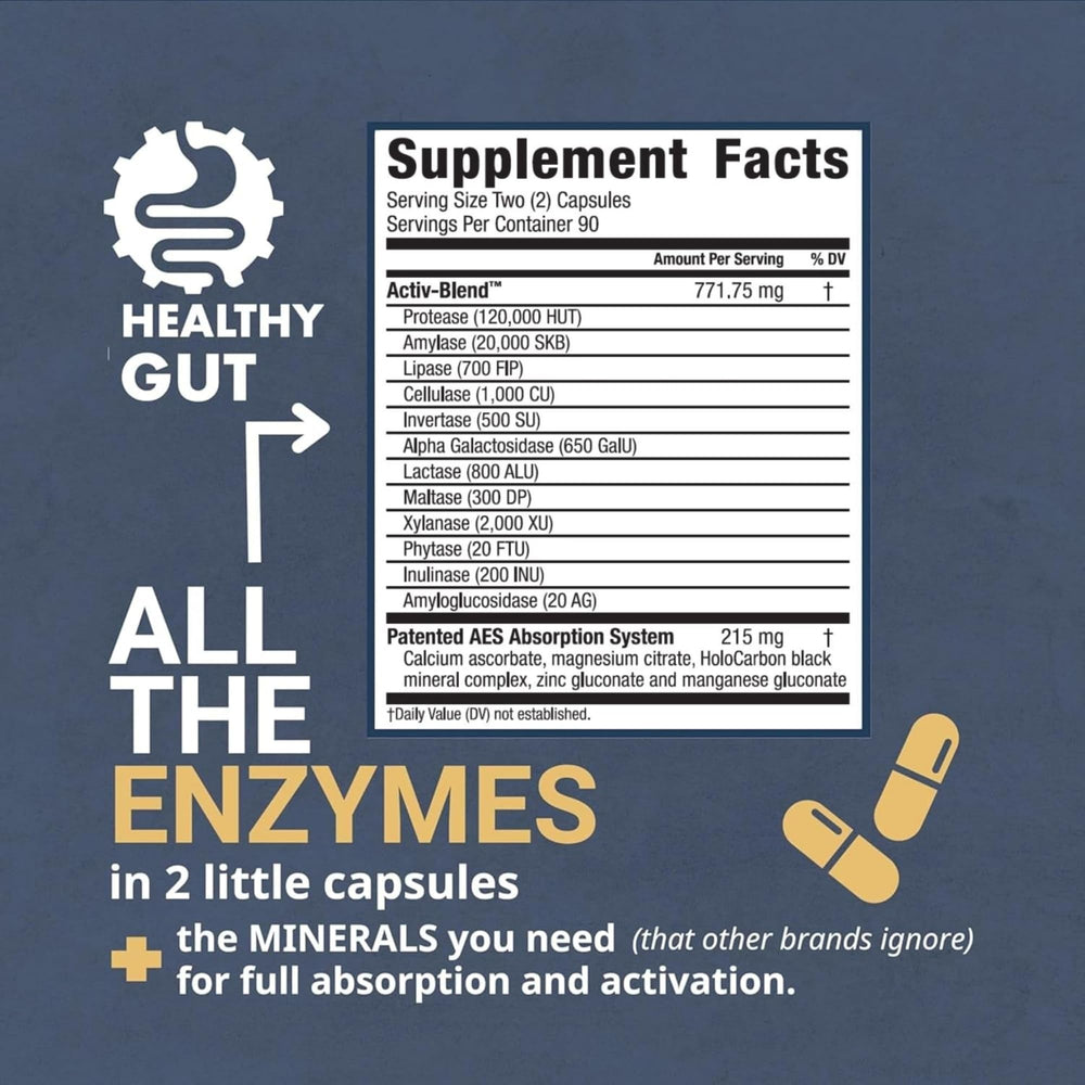 Healthy Gut HoloZyme Max Strength capsules closeup for convenient, fast digestion aid