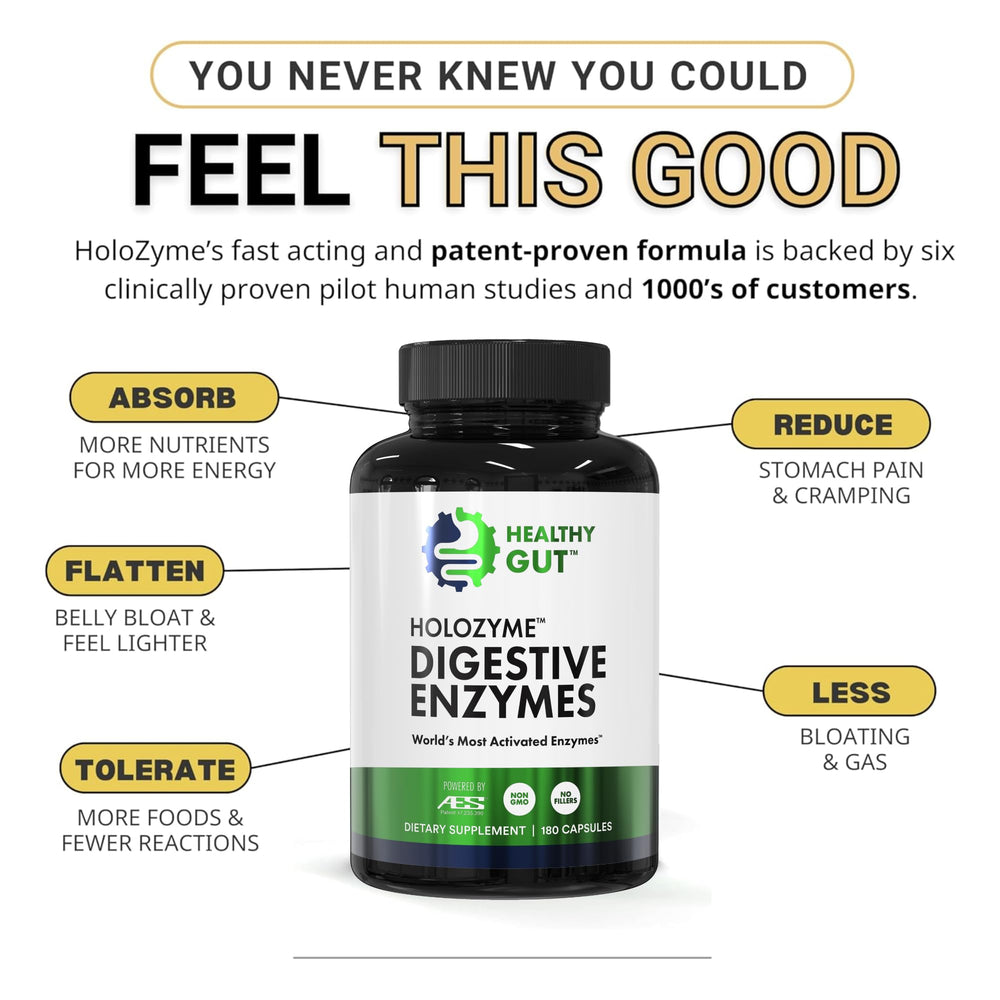 Healthy Gut HoloZyme Max Strength made in USA badge signaling quality