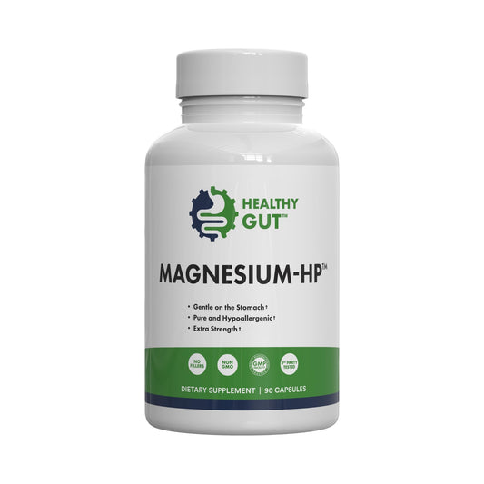 Healthy Gut Magnesium-HP bottle front showing a clean, filler-free supplement.