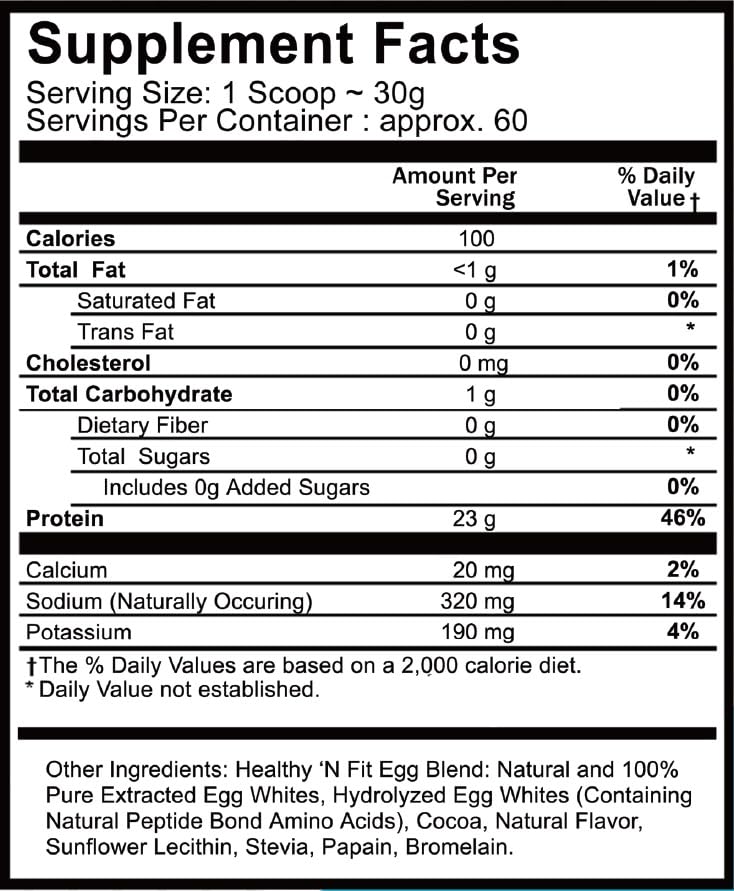 Healthy 'N Fit egg protein chocolate scoop for quick shakes