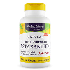 Healthy Origins Astaxanthin 12 mg bottle front promotes eye and joint support