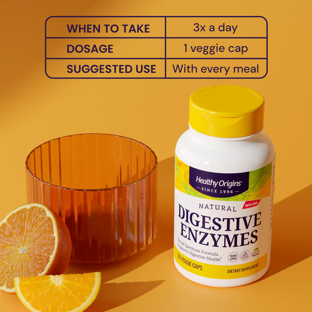 Healthy Origins Digestive Enzymes on a counter—daily use for balanced digestion.