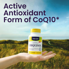 Kaneka Ubiquinol ingredient label on Healthy Origins bottle showcases premium formulation.