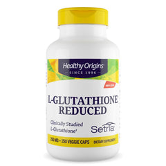 Healthy Origins L-Glutathione 250mg bottle label with Setria quality and antioxidant positioning