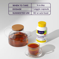 Healthy Origins L-Glutathione 250mg ingredients panel emphasizing tri-peptide blend