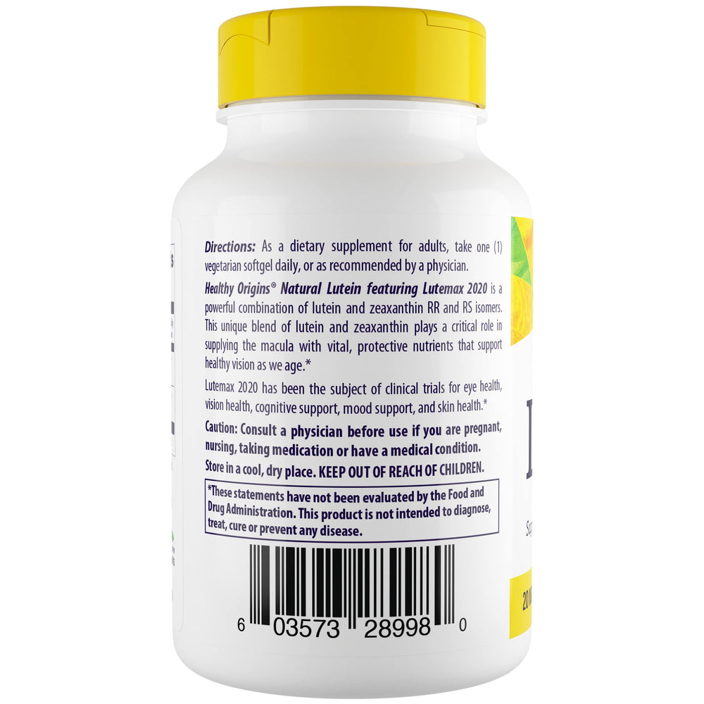 Close-up of Healthy Origins label highlighting Lutemax 2020 blend