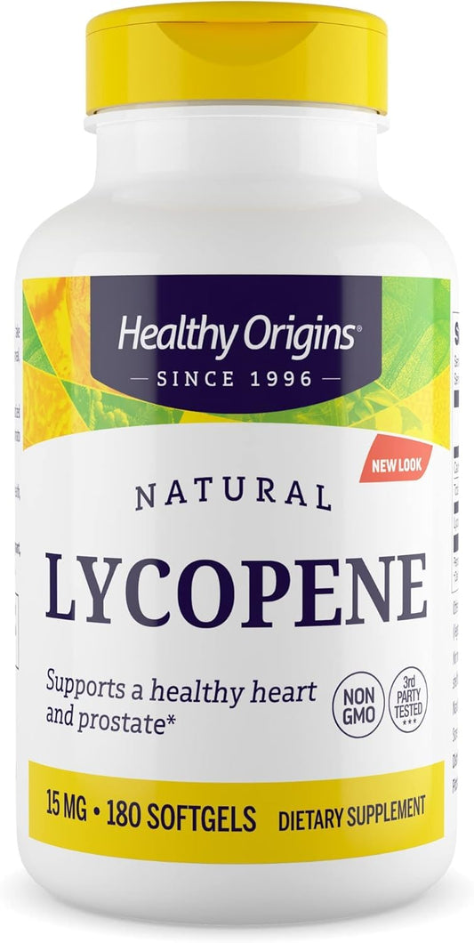 Healthy Origins Lycopene softgels in bottle for daily antioxidant support.