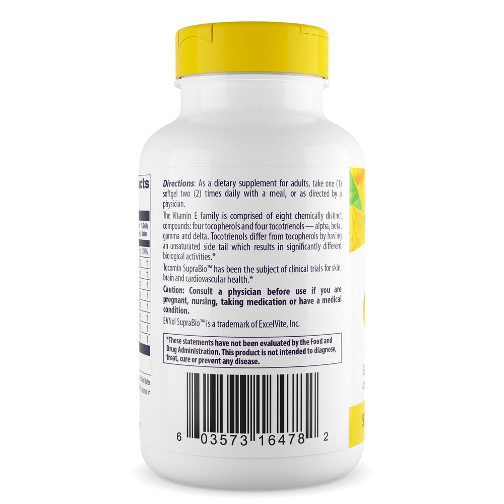 Healthy Origins Tocomin SupraBio label shows non-GMO and gluten-free features