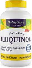 Healthy Origins ubiquinol 300mg bottle showcases potent antioxidant support.