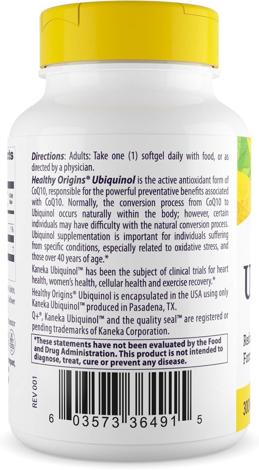 Healthy Origins ubiquinol label detail emphasizing kaneka ubiquinol quality.