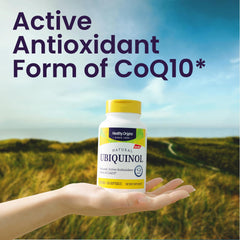 Healthy Origins ubiquinol label detail emphasizing Kaneka active form