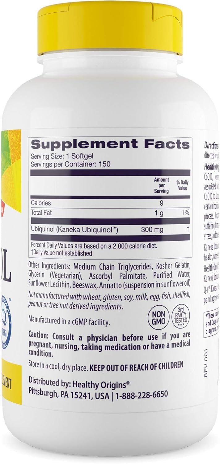 Healthy Origins ubiquinol softgels closeup highlighting compact capsules.