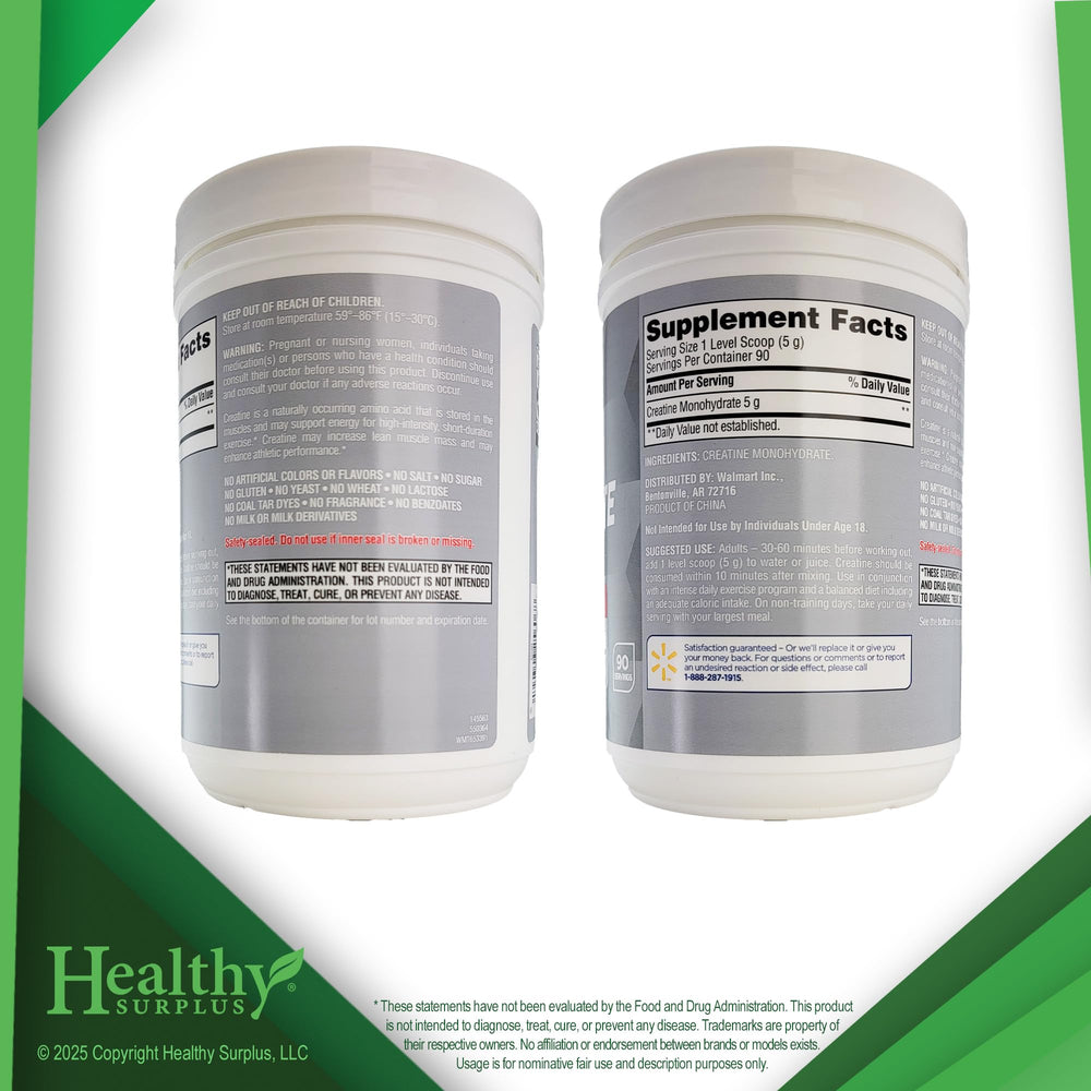 Healthy Surplus Equate Creatine Monohydrate tub ready for reliable dosing