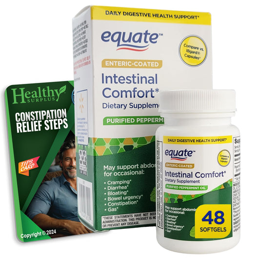 Healthy Surplus Equate Peppermint Softgels 48-count bottle ready for daily digestive support.