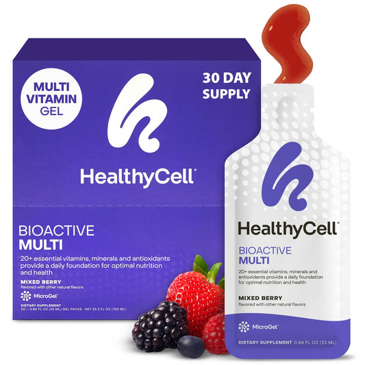 HealthyCell Bioactive Daily Liquid Multivitamin bottle front showing compact daily nutrition.
