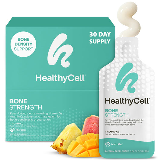 HealthyCell Bone Strength microgel pack for daily bone support and easy consumption.