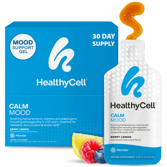 Healthycell Calm Mood MicroGel pack for daily stress support.