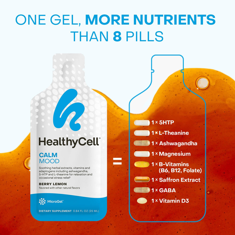Healthycell Calm Mood gel packs for on-the-go use.