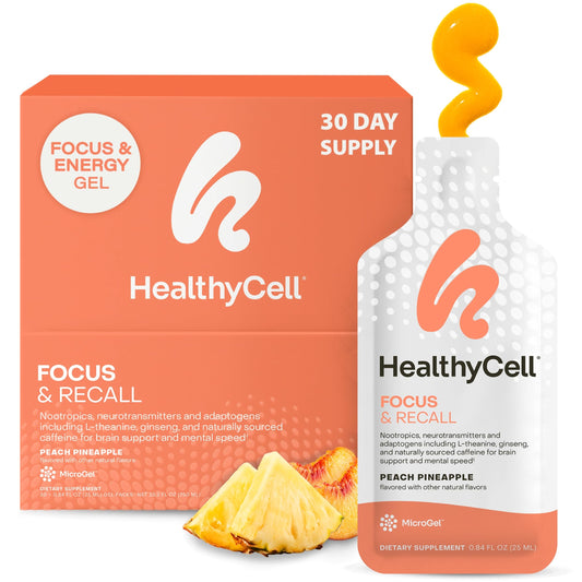 HealthyCell Focus & Recall gel pack enhances daily focus and recall.